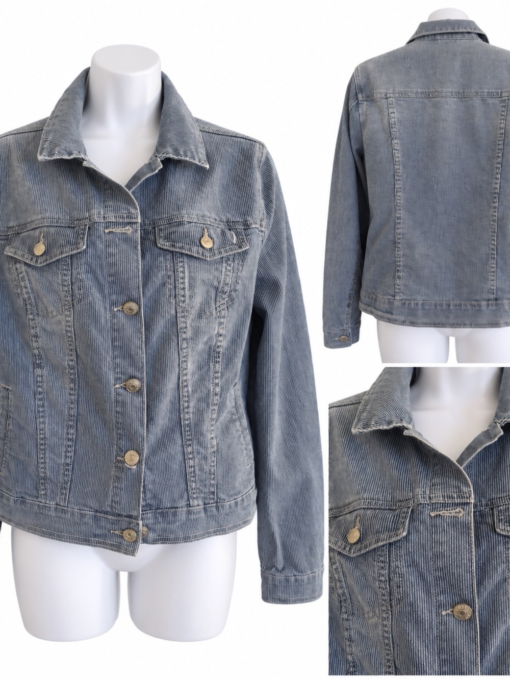 Blue Railroad Stripe Denim Trucker Jacket